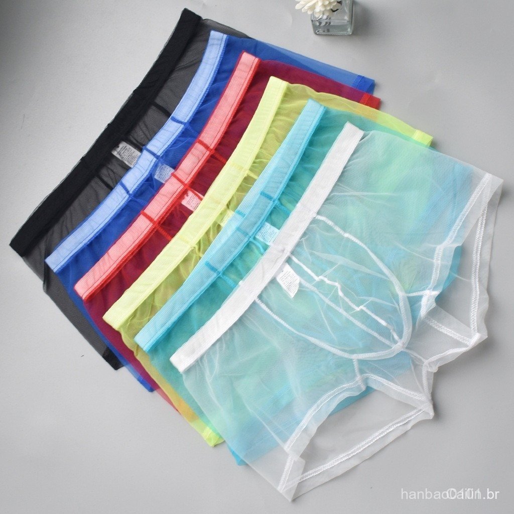 Roupa íntima de gaze ultra-fina, roupa íntima masculina respirável, cuecas boxer masculinas transparentes e sensuais.