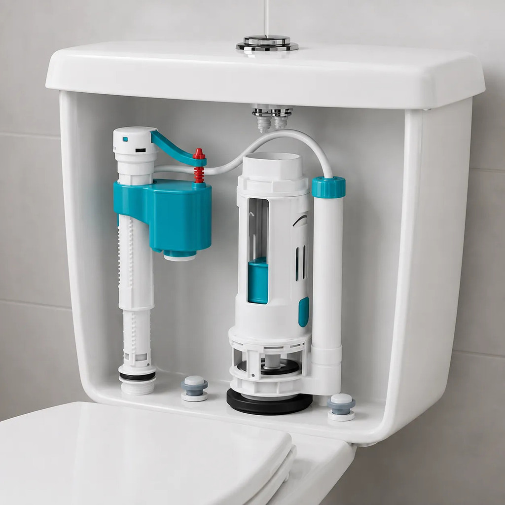 KIT DESCARGA CAIXA ACOPLADA COM BOTÃO DUPLO 3L E 6L MODELO UNIVERSAL ACIONAMENTO SUPERIOR