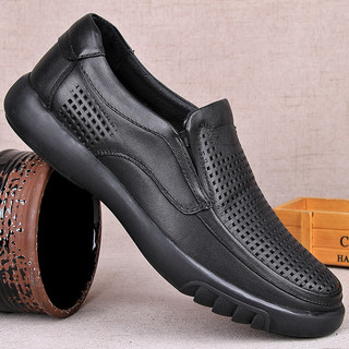 Sapatos de couro casuais masculinos verão respirável camada superior de couro pai sandálias de couro deslizamento em san