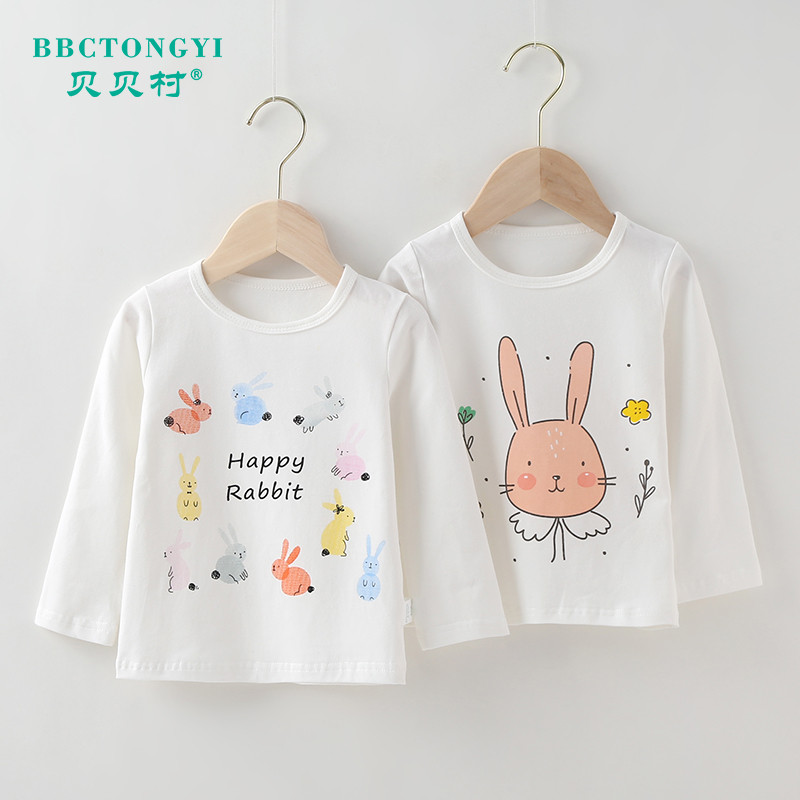 Meninas de manga comprida camiseta primavera crianças camisa de fundo feminino bebê primavera outono branco impresso rou