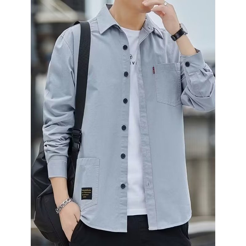 Primavera outono Workwear camisa masculina de manga comprida resistente ao desgaste versão coreana camisa masculina negó