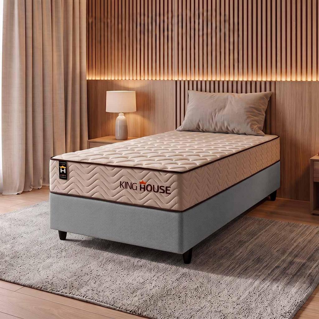 Conjunto Cama Box Espuma San Diego Bege Solteiro 88x188x67