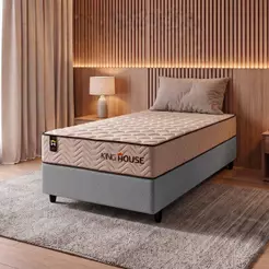 Conjunto Cama Box Espuma San Diego Bege Solteiro 88x188x67