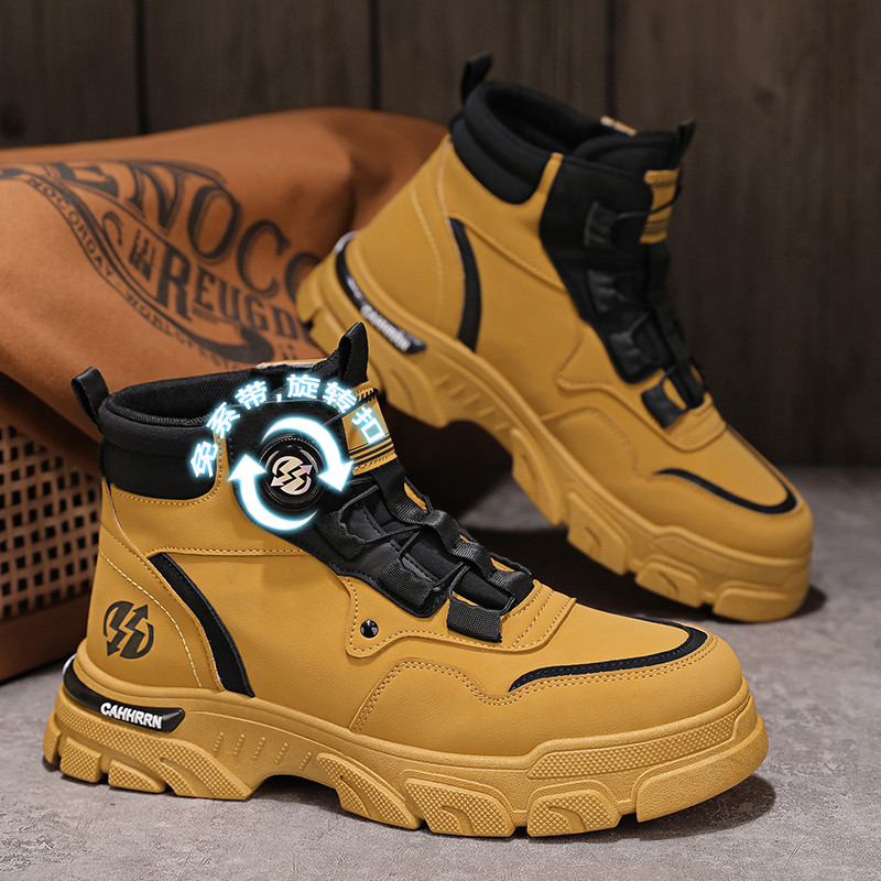 Sapatos masculinos primavera estilo britânico lazer esportes Martin botas de couro impermeável antiderrapante trabalho W