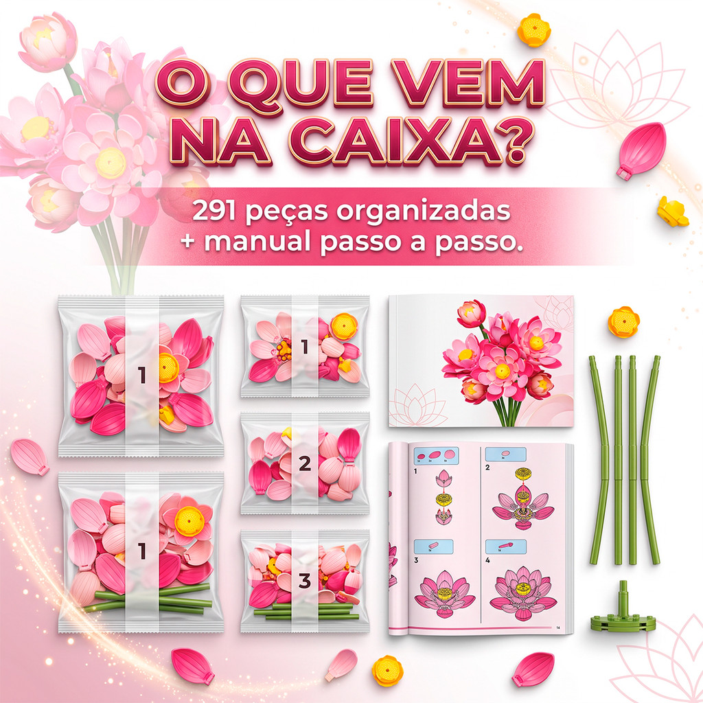 Flor Lótus Buquê Blocos De Montar Encaixe Decoração Presente Lego Enfeite Casa — imagem 2 de 2