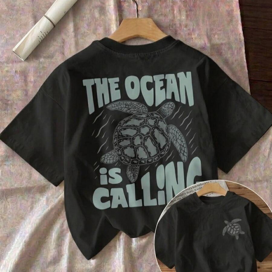 T- Shirt de manga curta The Ocean Tartaruga Delicada Moda Feminina confortável Macia Estilosa Camiseta