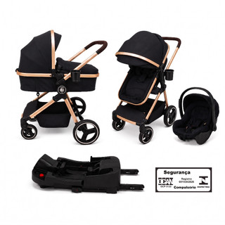 Carrinho de Bebê Levvi One Trio Ragaluma com Bebê Conforto Moisés Reversível e Base Veicular Isofix