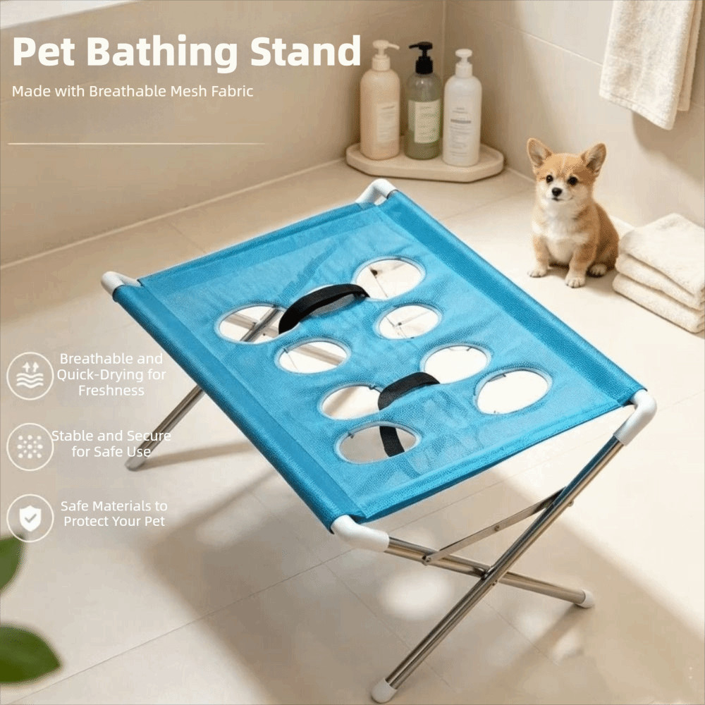 Mesa Para Cuidados Com Animais De Estimação , Suporte De Banho Dobrável Antiderrapante Rede Respirável De Malha De Secag