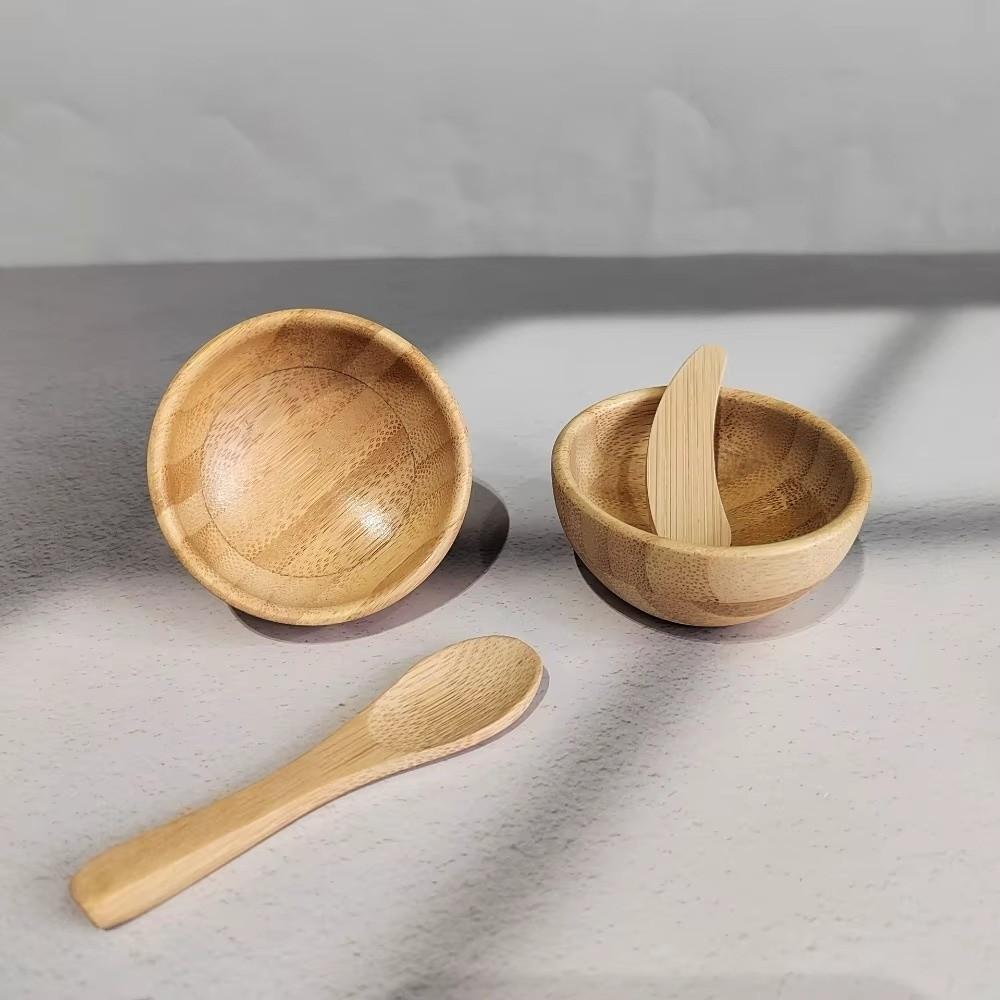 Kit Tigela e Espátula de Bambu para Mix de Cosméticos DIY - Ferramenta Elegante de Tamanho Mini para Máscara Facial