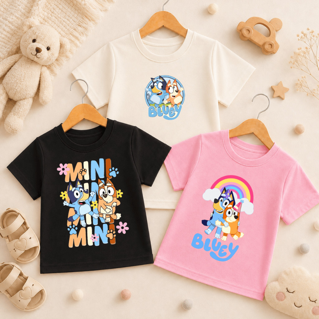 Kit 3 Camisetas femininas Infantil Blue Bingo Desenho blusa de algodão macia 2 ao 16
