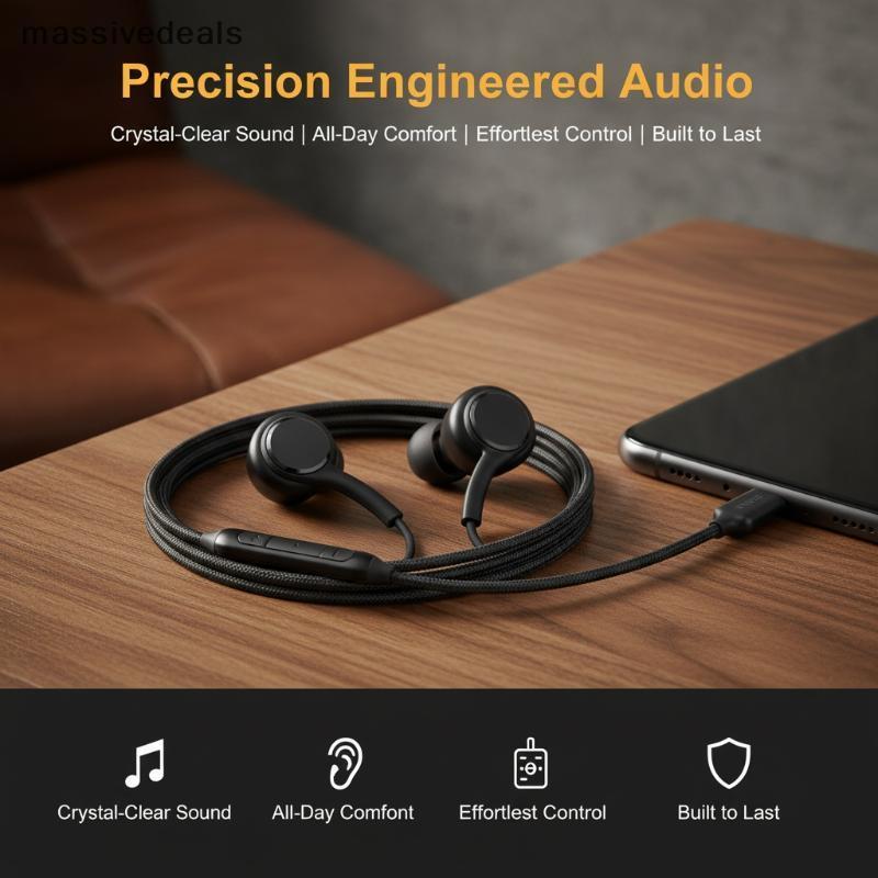 Fones De Ouvido Intra-Auriculares Com Fio USB C Microfone HiFi Estéreo Graves Profundos Cancelamento De Ruído Portátil P