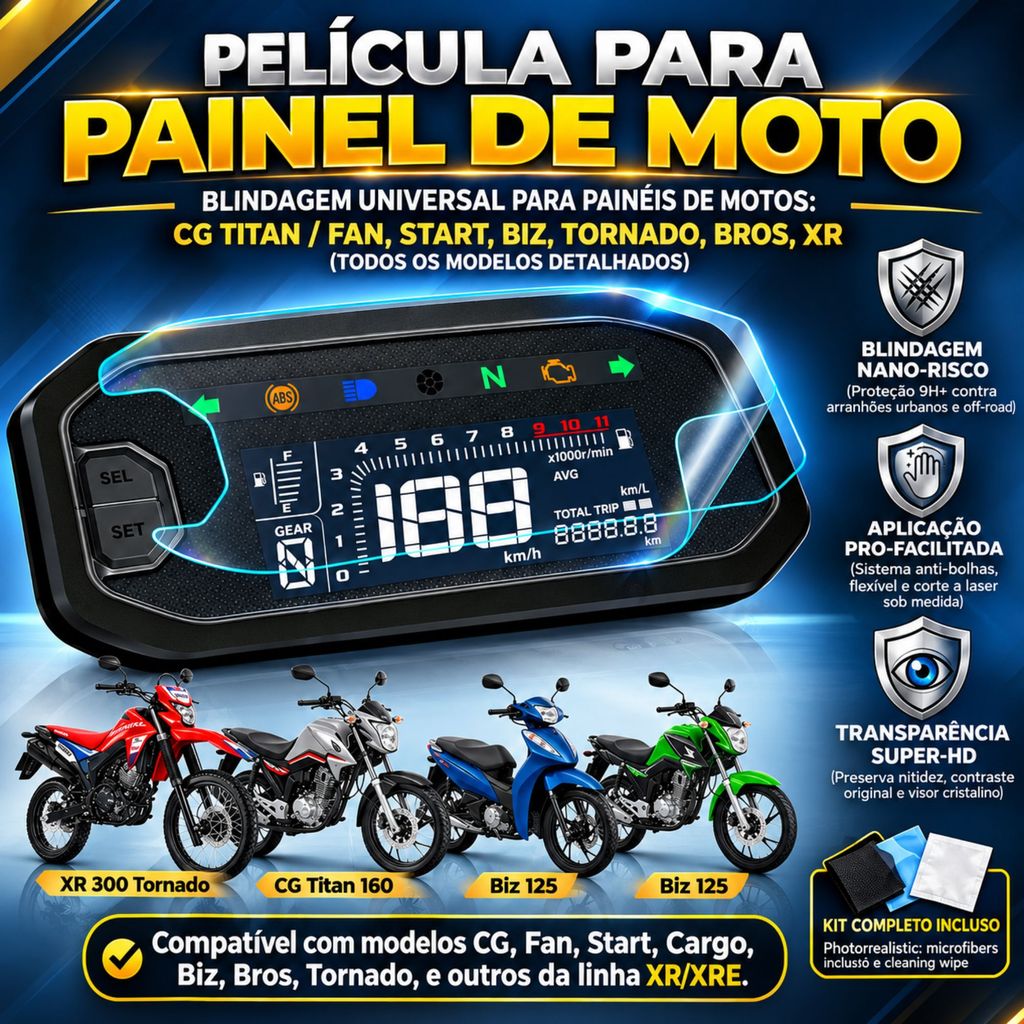 Película Protetora painel CG 160 FAN TITAN START BIZ TORNADO NXR BROS XR190 XRE190 velocímetro