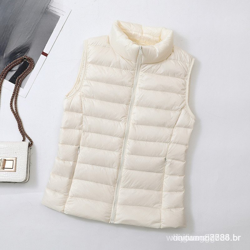 (12 cores) Colete Feminino Leve de Pluma Uniqlo Sem Mangas Estilo Quente de Alta Qualidade TYUP ITVD