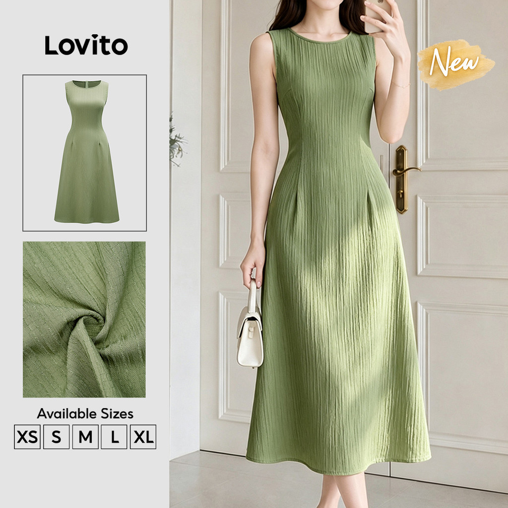 (New Arrival) Lovito Elegante Vestido Longo Evase Jacquard Zíper Trabalho Diário Primavera Verão Verde Para Mulheres DRB205P2D170