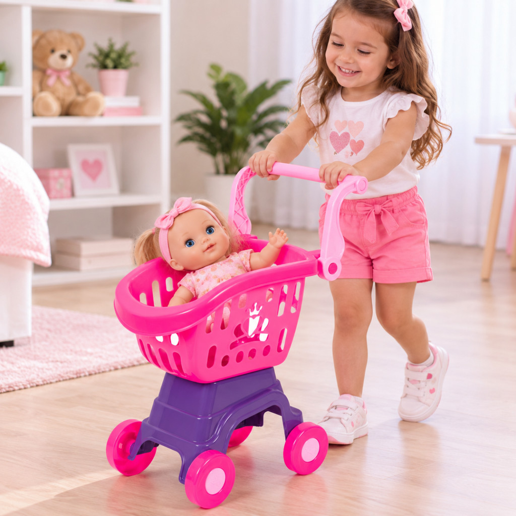 Carrinho de compras Infantil Brinquedo Menina Mercadinho Boneca Faz De Conta — imagem 2 de 2