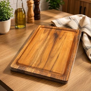 Tábua Corte Bandeja Dupla Função Madeira 28x40cm Natural STOLF