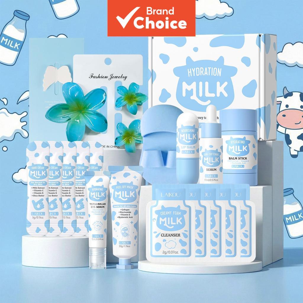 Rotina facial completa LAIKOU de cuidado com leite para nutrição profunda e hidratação, ideal para mulheres e meninas,
