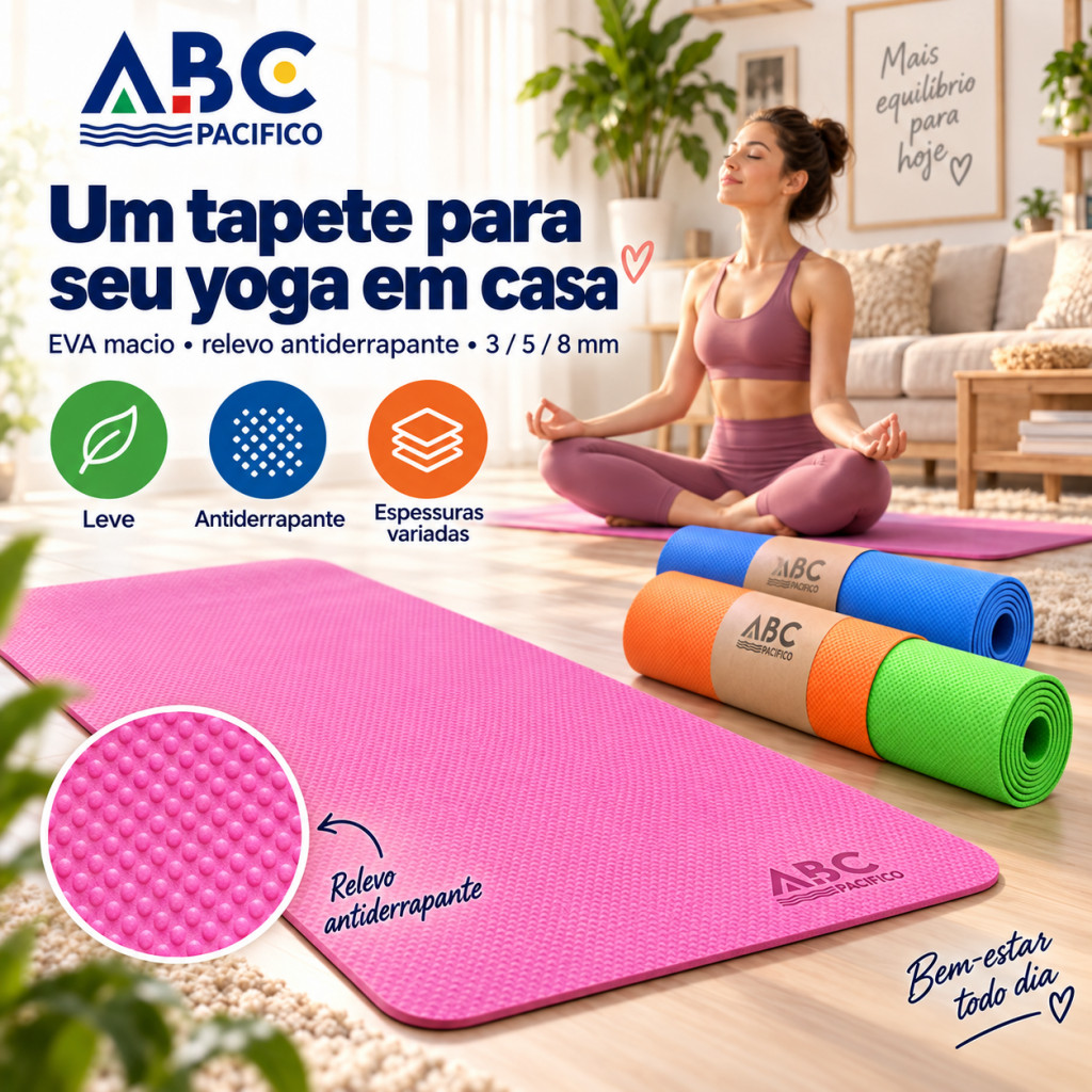 Tapete de yoga Tapete de Pilates 8mm espesso Com alça de transporte Leve Antiderrapante