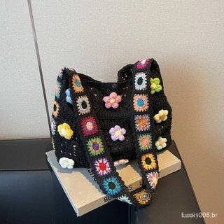 Bolsas Crossbody HDHD , Bolsa De Ombro Feminina De Crochê Floral Boho , Sacola Multicolorida Vintage De Grande Capacidad