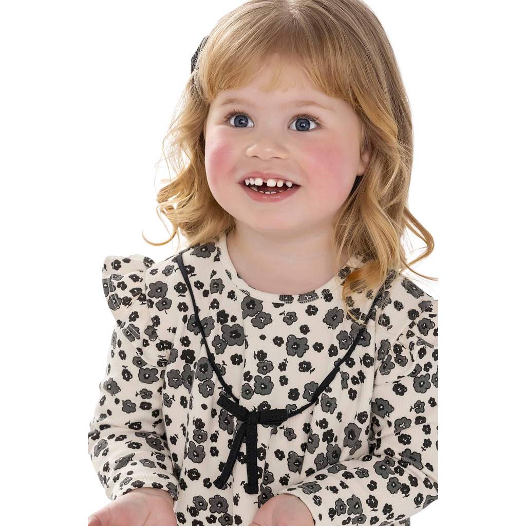 Vestido Infantil Menina Floral Laço Colorittá Bege · foto 2