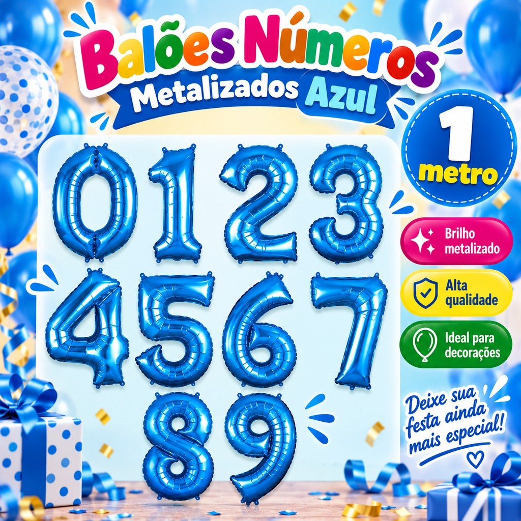 Balão Metalizado Azul 1 Metro Balão 100cm Artimagem