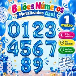 Balão Metalizado Azul 1 Metro Balão 100cm Artimagem