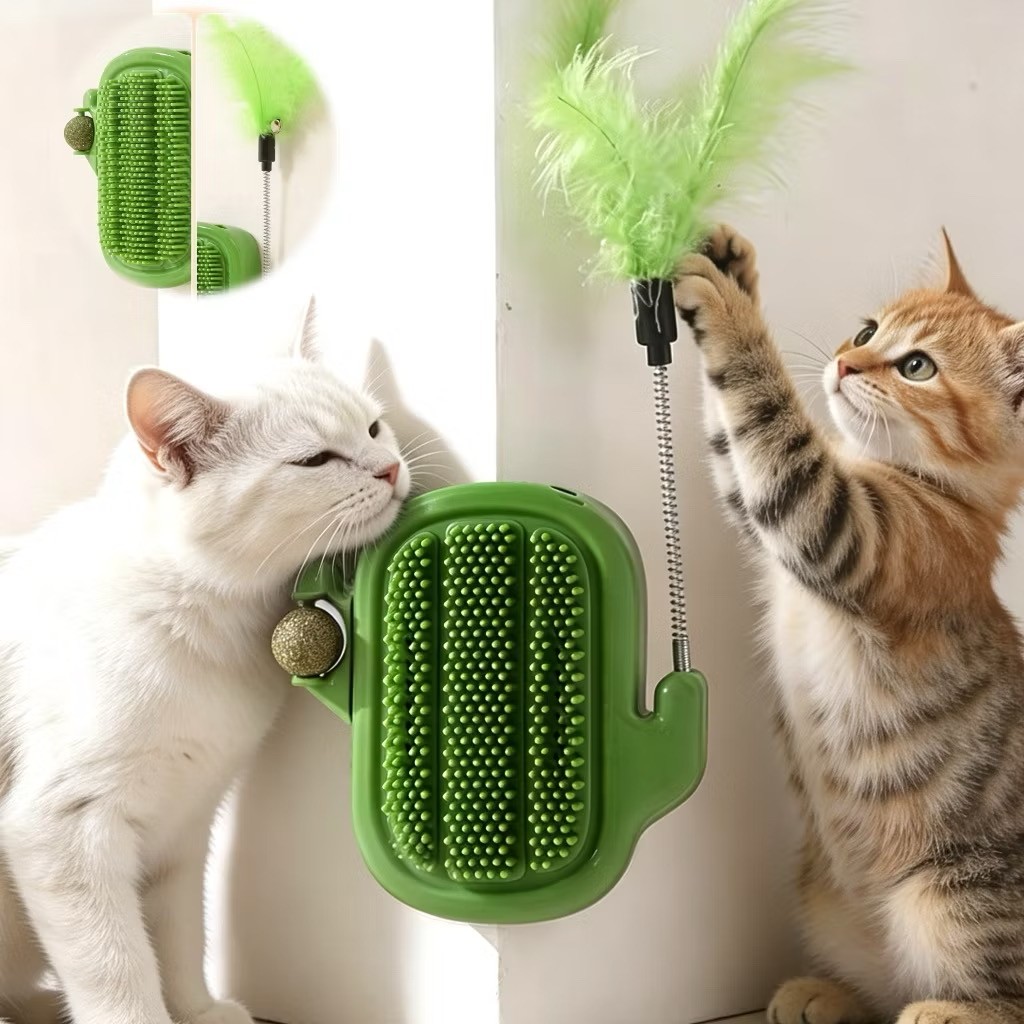 Brinquedo Para Gatos Cacto Com Bola De Catnip Escova Coceira E Vareta