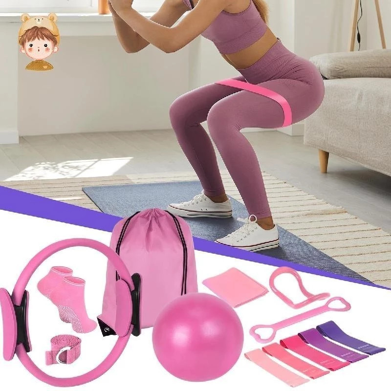 Kit Yoga Pilates 5 / 13 /18 Peças treino Funcional Anel Pilates Faixa Elástica Acessórios para Alongamento