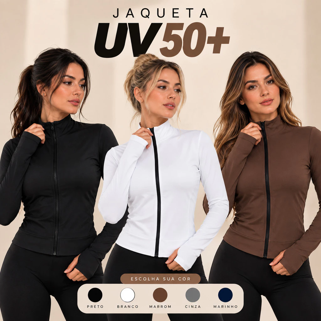 Jaqueta Feminina UV 50+ Proteção Solar Dry Fit Manga Longa Zíper Dedinho Casaco Fitness Academia Corrida — imagem 1