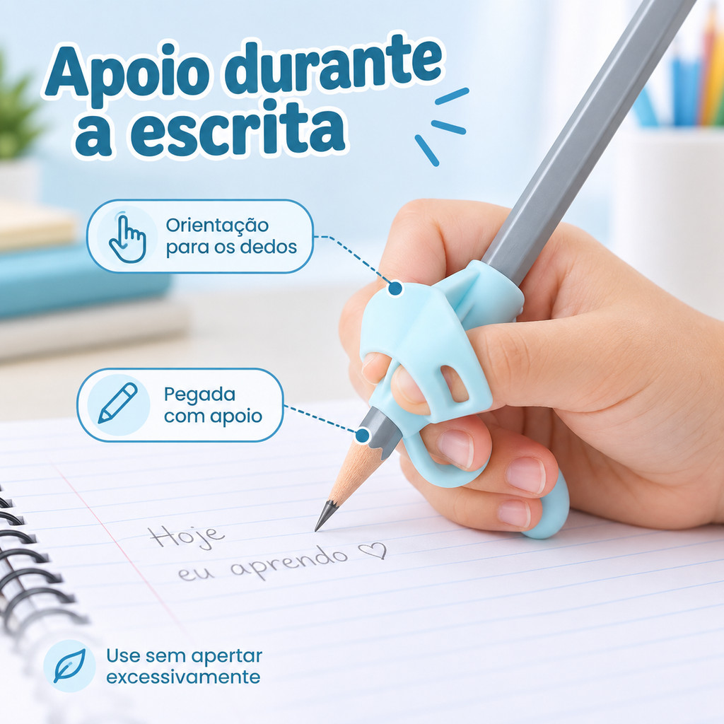 Adaptador de Lápis e Caneta Infantil em Silicone Azul Apoio para os Dedos Auxiliar de Escrita para Uso Escolar 1 Unidade