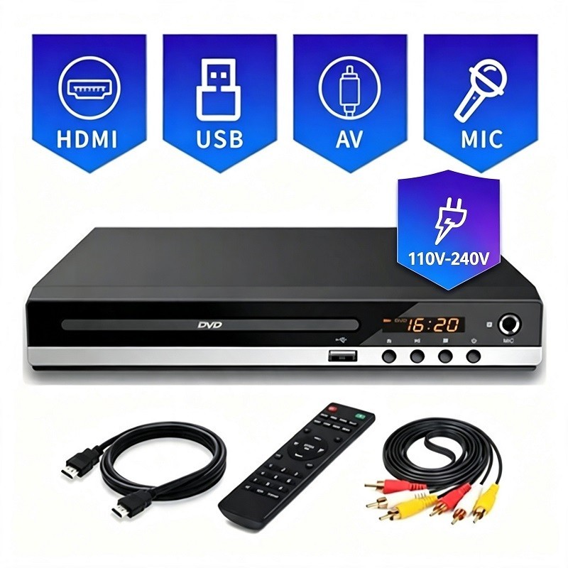 Dvd Player Leitor De DVD Com Saída AV Compatível Com HDMI Home SVCD Região Completa Leitor De CD-RW Estéreo Gratuito