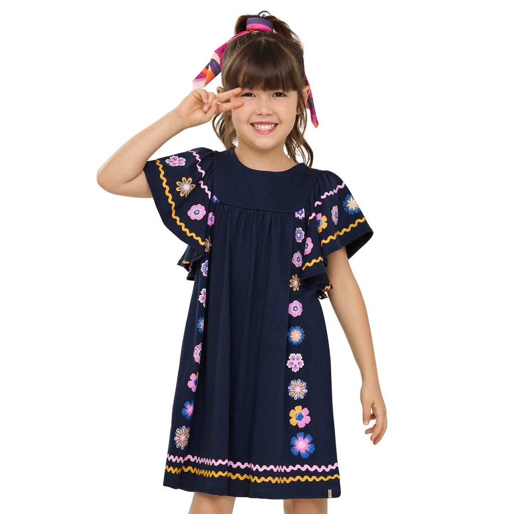 Vestido Infantil Menina Cantarim Floral Elian Azul