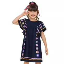 Vestido Infantil Menina Cantarim Floral Elian Azul