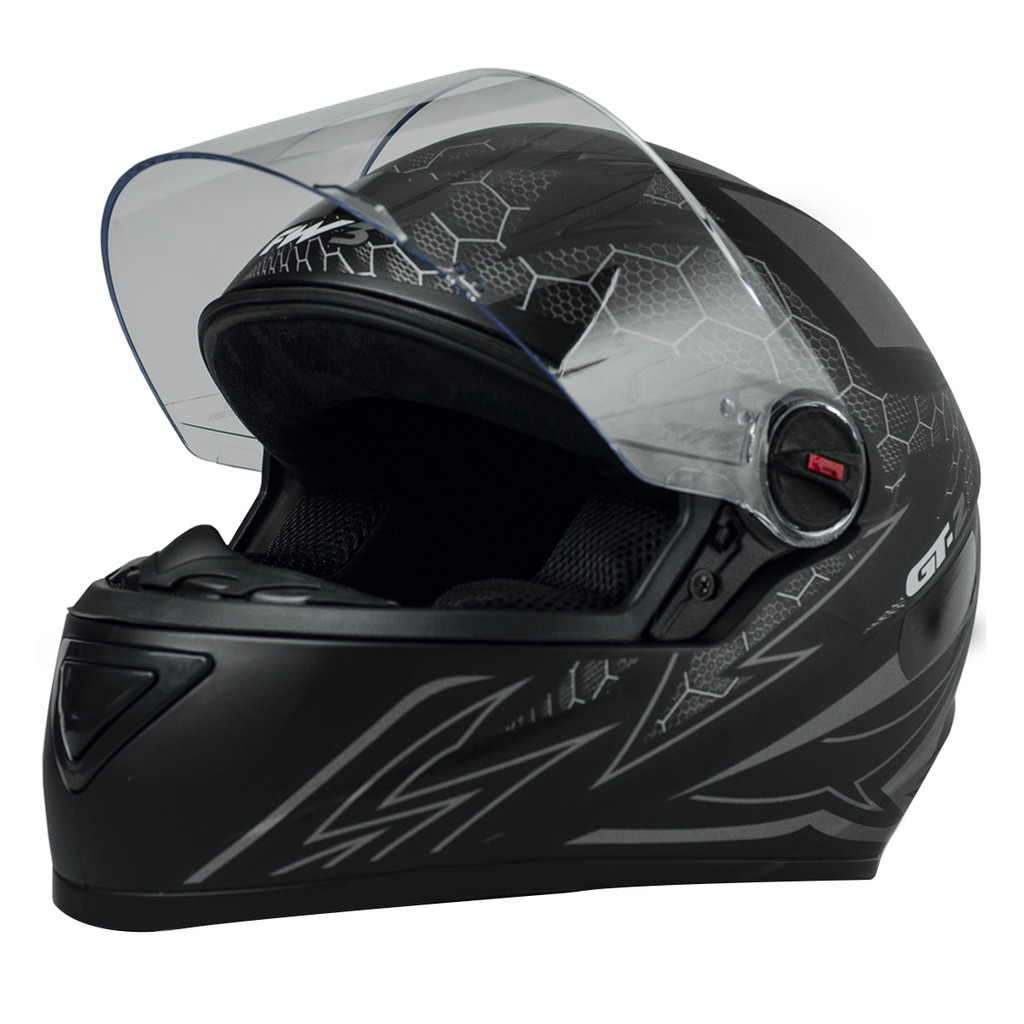 Capacete para Moto Fechado GT2 Preto Fosco com Viseira Cristal e Narigueira Alta Tamanho 58 - FW3