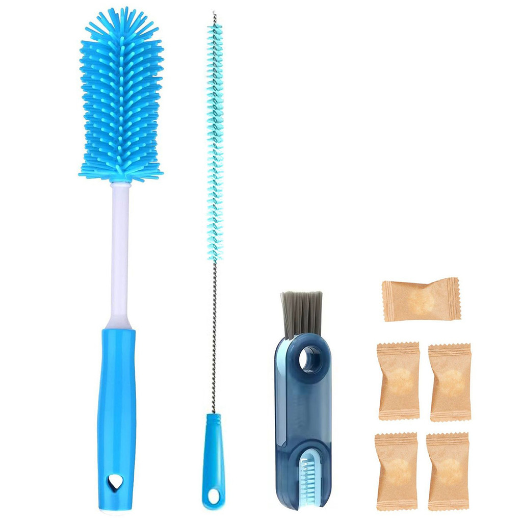 Kit Escovas Limpeza Garrafa Silicone Biberão Canudo Copo