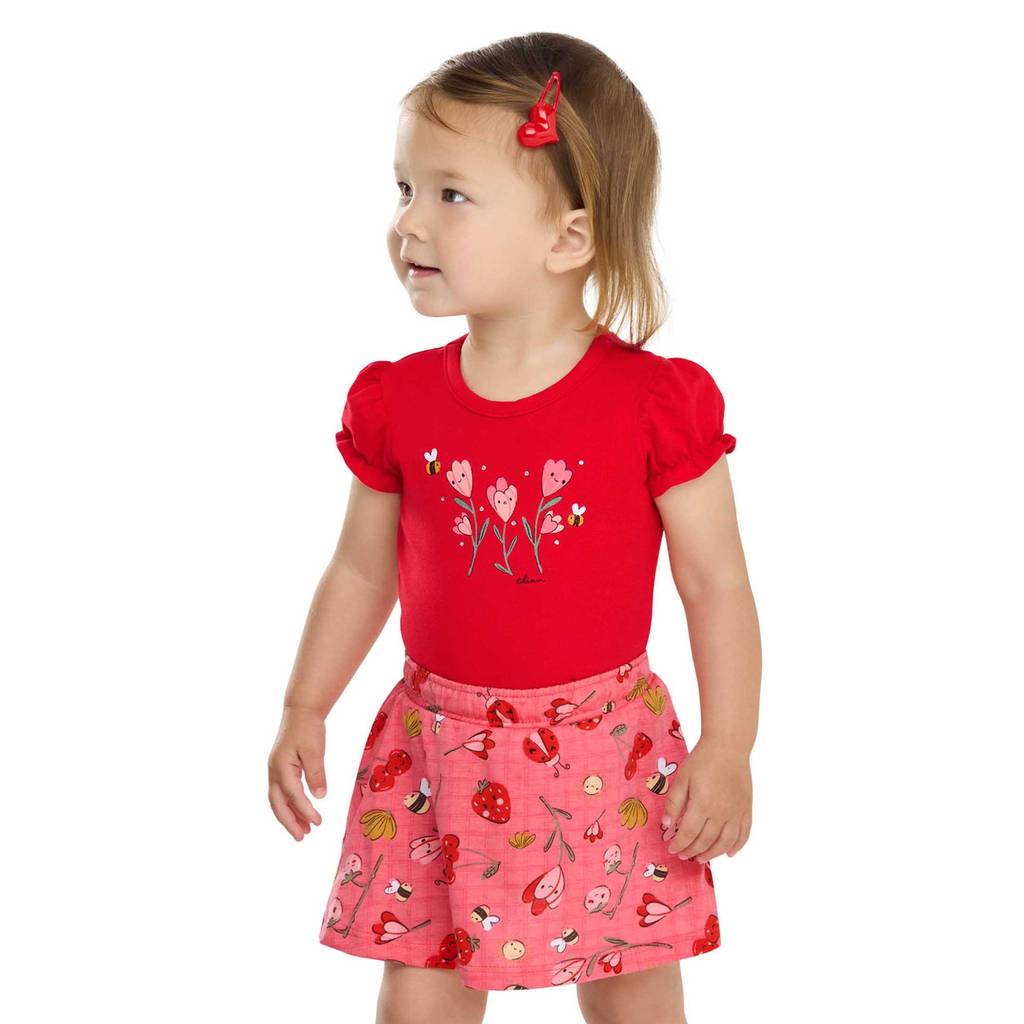 Conjunto Bebê Menina Floral Com Strass Elian Vermelho