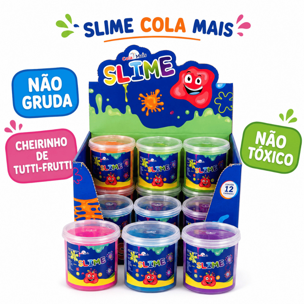 Slime Puxa Puxa Cola Mais 12 unidades 125g – Cores Vibrantes, Toque Incrível — imagem 2 de 2