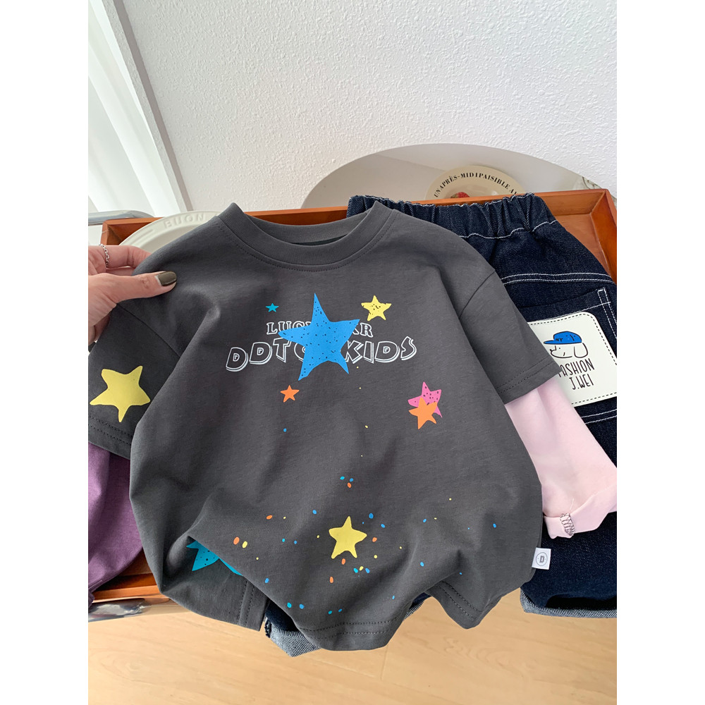 Meninos camiseta de manga comprida primavera outono estilo crianças moda falso Tops de duas peças médio pequeno crianças