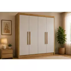 Guarda Roupa Solteiro 3 Gavetas e 4 Portas Nantes Peroba/Off White - Europa