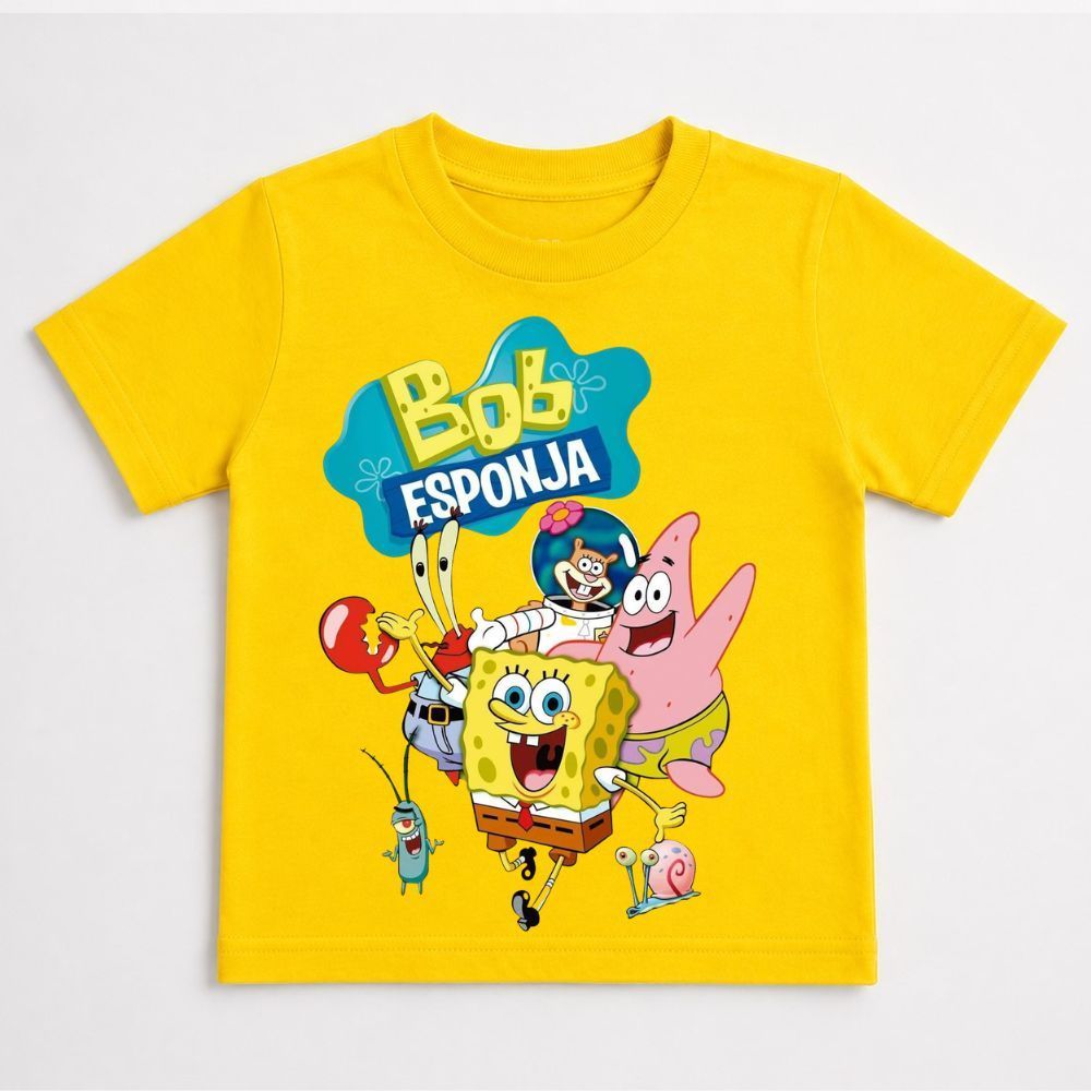 camiseta infantil bob esponja desenho criança De férias Meninos e Meninas 2 a 14 100%  Algodão 30.1