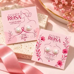 20 | 50 | 100 Pares De Brinco De Pérola + TAG Lembrancinha Mês Da Mulher Outubro Rosa Tag Para Cliente E Mimo