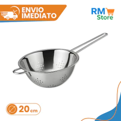 Escorredor de Macarrão com Cabo Inox 20cm para Massas Alimentos Legumes Cozinha