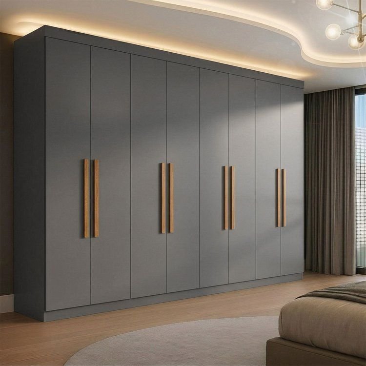 Guarda Roupa Casal 8 Portas 4 Gavetas Paris Espresso Móveis Cinza/Onix Ônix