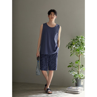 Pijamas masculinos internos verão puro algodão sem mangas colete Shorts Zebra padrão Loungewear tamanho grande fino tern