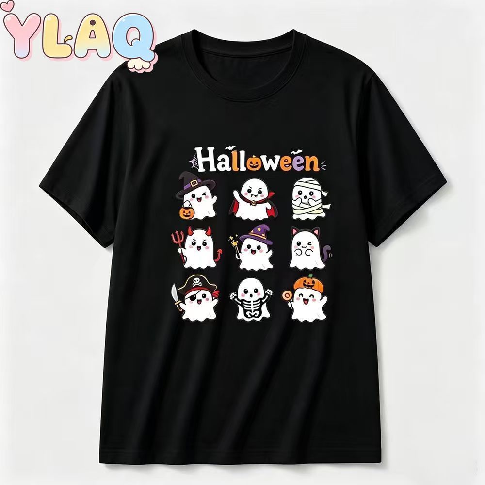 Halloween Bonito Personagem Fantasma Crianças Manga Curta Camiseta Diversão Dos Desenhos Animados Impressão Meninos Meni