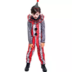 Fantasia Halloween Infantil pra Menino Palhaço Assassino de Luxo com Chapeu Pierrot Palhacinho Circo de Terror