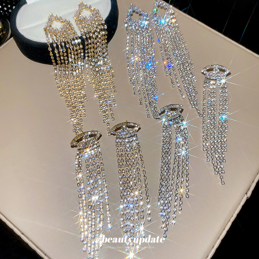 Agulha de prata zircão diamante brincos longos borla brincos elegantes brincos leves brincos de luxo feminino
