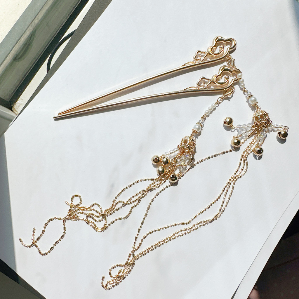 Auspicioso nuvem longa borla artesanal Hairpin antigo borla acessórios de cabelo bobina passo agitando simples cocar lin