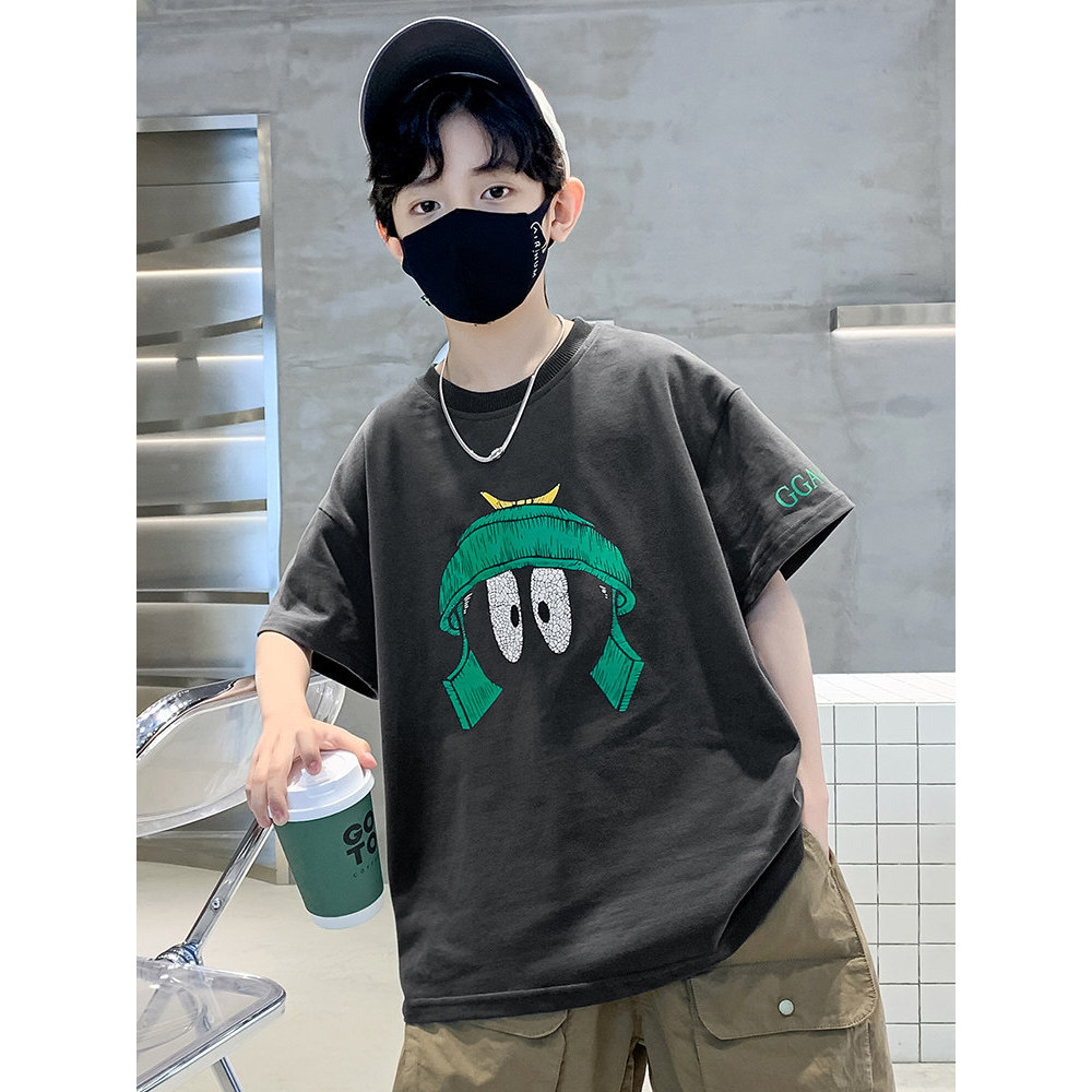 Meninos verão camiseta crianças solta 2026 novo estilo médio grande roupas infantis dos desenhos animados meninos frito 