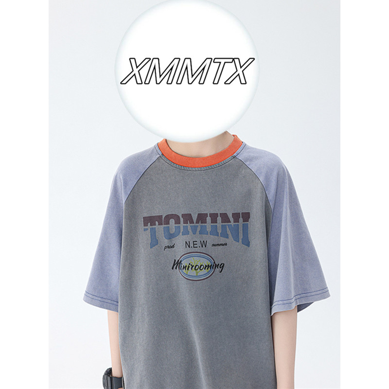 Verão médio grande crianças costurando roupas superiores de manga curta cor combinando versão coreana menino camiseta em
